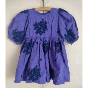 Pink Chicken Purple Embroidered Puff Sleeve Dress Cottagecore Boho Sz 3t Toddler